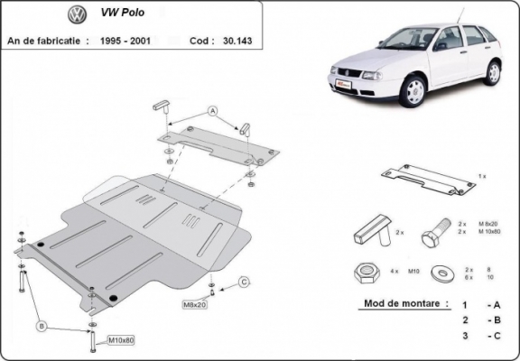 Unterfahrschutz für Motor der Marke Volkswagen Polo - 6N, 6N1, 6K, Classic, Variant