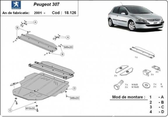 Unterfahrschutz für Motor der Marke Peugeot 307