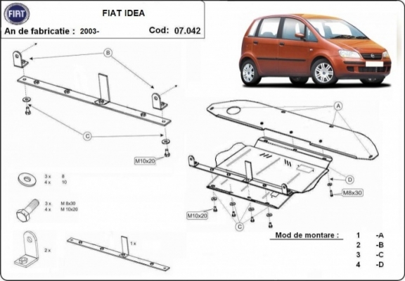 Unterfahrschutz für Motor, Getriebe und Differential aus Stahl  Fiat Idea