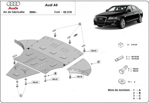 Unterfahrschutz für Motor der Marke Audi A6 mit Seitenklappen