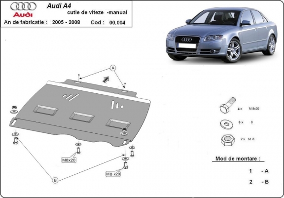 Unterfahrschutz für Schaltgetriebe aus Stahl für   Audi A4  B7