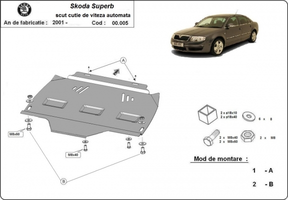 Unterfahrschutz aus Stahl für Automatikgetriebe der Marke Skoda Superb