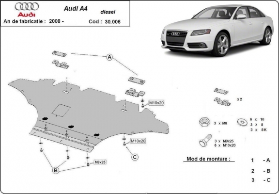 Unterfahrschutz für Motor der Marke Audi A4 B8, diesel
