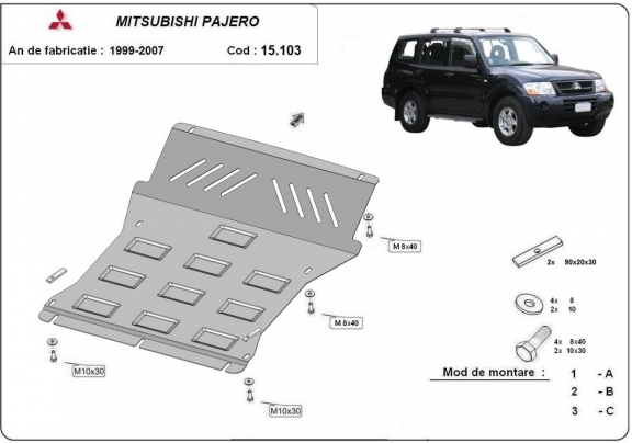 Unterfahrschutz für Motor und  kühler aus Stahl für  Mitsubishi Pajero 3 (V60, V70) Vers 2.0