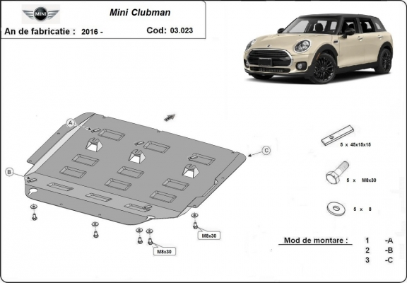 Unterfahrschutz für Motor und Getriebe aus Stahl für Mini Clubman