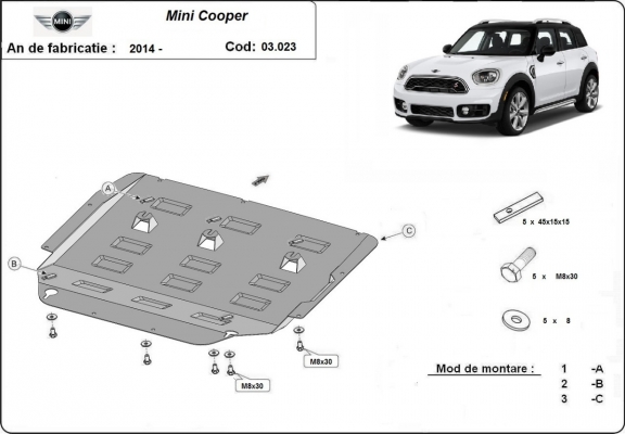Unterfahrschutz für Motor und Getriebe aus Stahl für  Mini Cooper F55/56