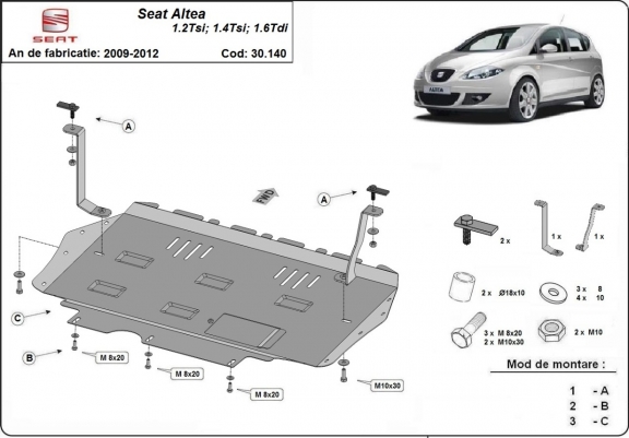 Unterfahrschutz für Motor und Getriebe aus Stahl für  Seat Altea