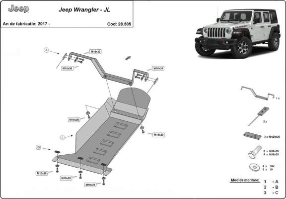 Unterfahrschutz für Motor der Marke Jeep Wrangler - JL