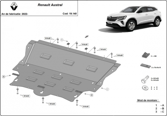 Unterfahrschutz für Motor der Marke Renault Austral