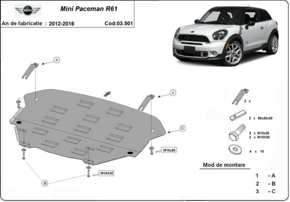 Unterfahrschutz für Motor und Getriebe aus Stahl für Mini Paceman R61