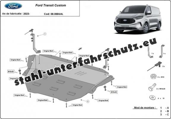 Unterfahrschutz aus verzinktem Stahl Ford Transit Custom (2023-2025)