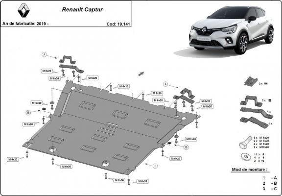 Unterfahrschutz für Motor der Marke Renault Captur