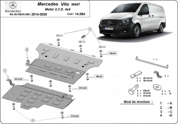 Unterfahrschutz für Motor der Marke Mercedes Vito W447, 2.2 D, 4x4