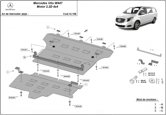 Unterfahrschutz für Motor der Marke Mercedes Vito W447, 2.2 D, 4x4