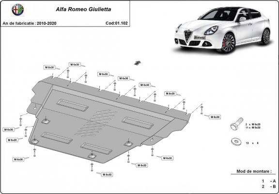 Unterfahrschutz für Motor der Marke Alfa Romeo Giulietta