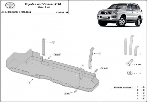 Stahlschutz für Treibstofftank der Marke Toyota Land Cruiser J120 - nur für 5 türer modell