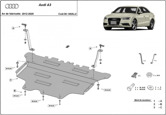 Aluminium Unterfahrschutz für Motor und Getriebe für den Audi A3