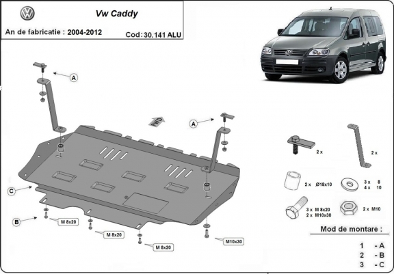 Aluminium Unterfahrschutz für Motor und Getriebe für den VW Caddy