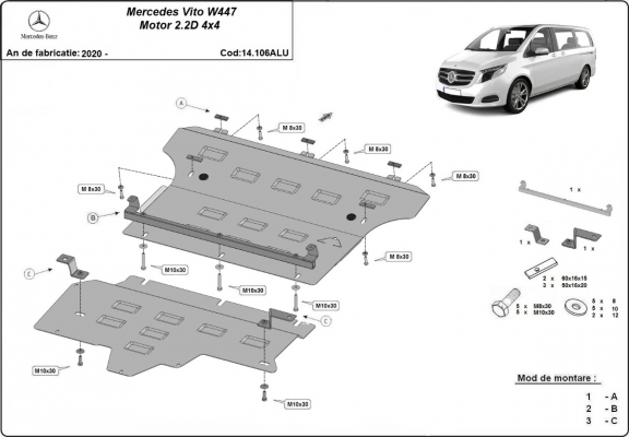 Aluminium Unterfahrschutz für Motor der Marke Mercedes Vito W447