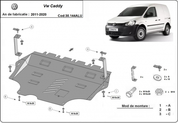 Aluminium Unterfahrschutz für Motor und Getriebe für den VW Caddy
