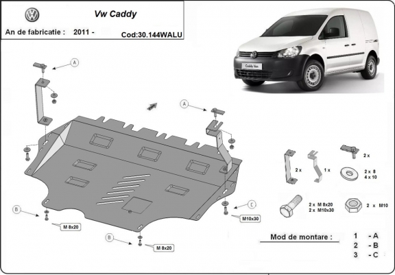 Aluminium Unterfahrschutz für Motor und Getriebe für den VW Caddy - Webasto