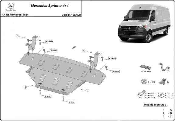 Aluminium Unterfahrschutz für Motor und Getriebe für Mercedes Sprinter 907 4x4