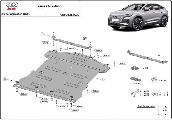 Aluminium Unterfahrschutz für Motor und Getriebe für den Audi Q 4 e-tron