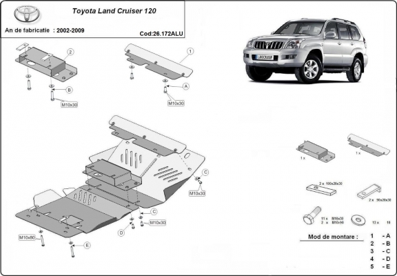 Aluminium Unterfahrschutz für Motor der Marke Toyota Land Cruiser J120