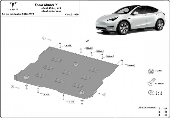 Unterfahrschutz fur Vorderes Elektromotor für Tesla Model Y AWD