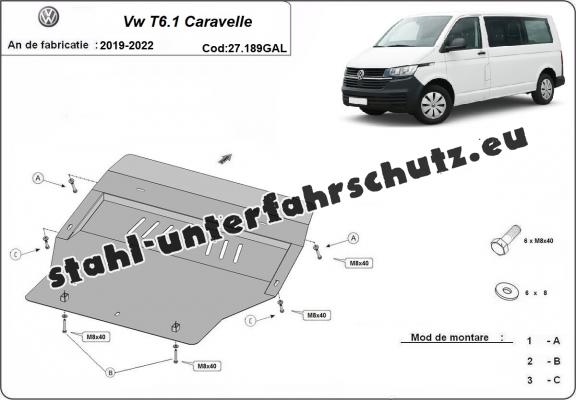 Unterfahrschutz aus verzinktem Stahl für Motor der Marke Volkswagen Transporter T6.1Caravelle