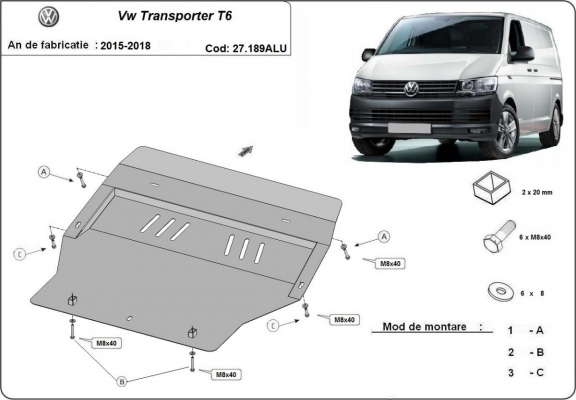 Aluminium Unterfahrschutz für Motor der Marke Volkswagen Transporter T6