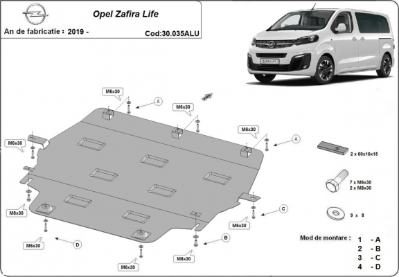 Aluminium  Unterfahrschutz Opel Zafira Life 