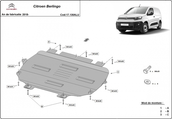 Aluminium  Unterfahrschutz Citroen Berlingo 