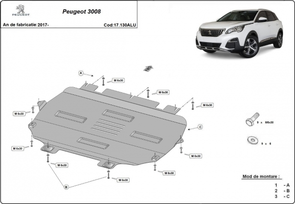 Aluminium  Unterfahrschutz Peugeot 3008 