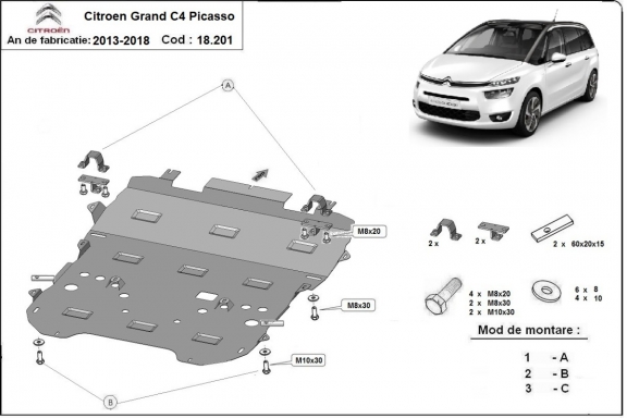 Unterfahrschutz für Motor der Marke Citroen C4 Picasso