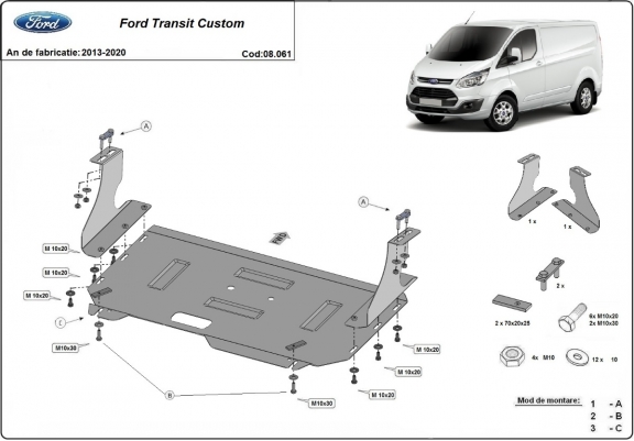 Unterfahrschutz für Motor und Getriebe aus Stahl für  Ford Transit Custom