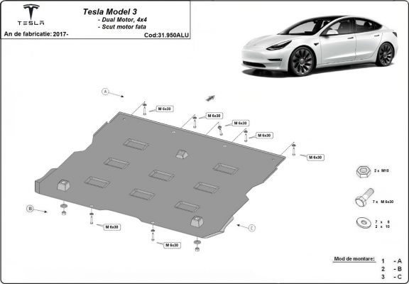 Vorderer Aluminium-Motorschutz für Elektromotor – Tesla Model 3 AWD