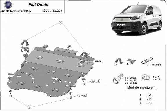 Unterfahrschutz für Motor und Getriebe aus Stahl für  Fiat Doblo