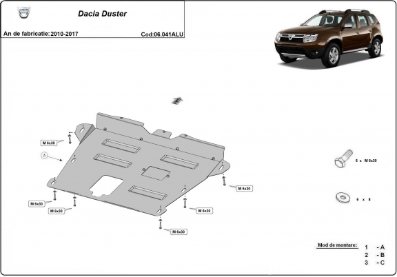 Aluminium Unterfahrschutz für Motor der Marke Dacia Duster
