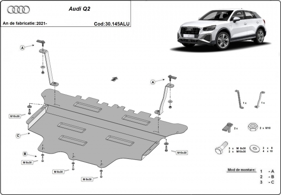 Aluminium Unterfahrschutz für Motor und Getriebe für den Audi Q2