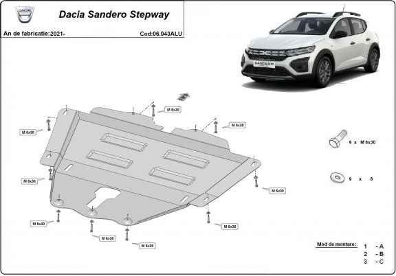 Aluminium Unterfahrschutz für Motor und Getriebe für den Dacia Sandero Stepway