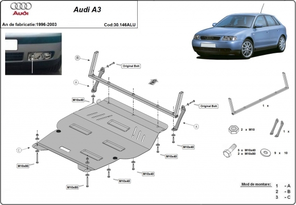 Aluminium Unterfahrschutz für Motor und Getriebe für den Audi A3