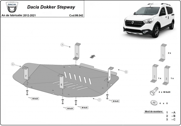 Stahschutz für Treibstofftank der Marke  Dacia Dokker Stepway