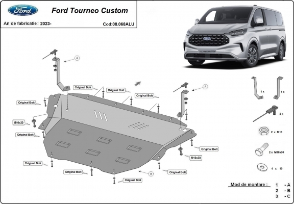 Aluminium Unterfahrschutz für Motor und Getriebe für den Ford Tourneo Custom