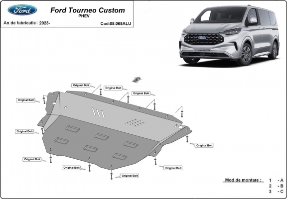 Aluminium Unterfahrschutz für Motor und Getriebe für den Ford Tourneo Custom PHEV