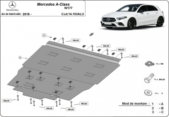 Aluminium Unterfahrschutz für Motor der Marke Mercedes A-Classe