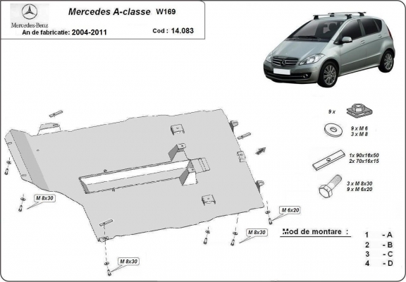 Unterfahrschutz für Motor, Getriebe und Differential aus Stahl  Mercedes A-Class W169