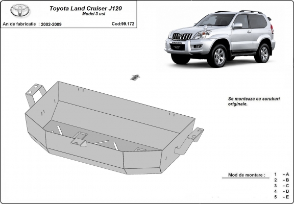 Stahlschutz für Treibstofftank der Marke Toyota Land Cruiser J120 - nur für 3 türer modell 