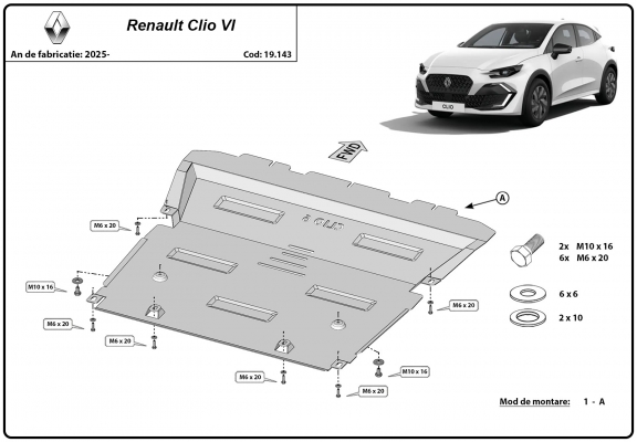 Unterfahrschutz für Motor der Marke Renault Clio 6