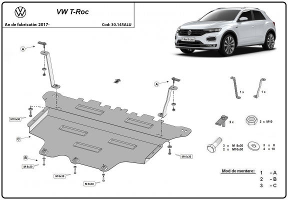 Aluminium Unterfahrschutz für Motor und Getriebe für den Volkswagen T-Roc